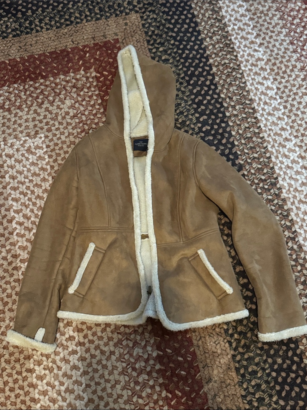 Faded Glory Tan Hooded Faux-Suede Jacket with Sherpa Trim